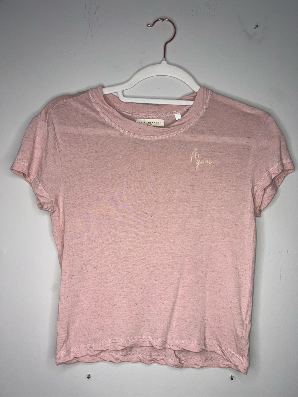 La Hearts Dusty Pink Cropped Tee with Be You embroidery